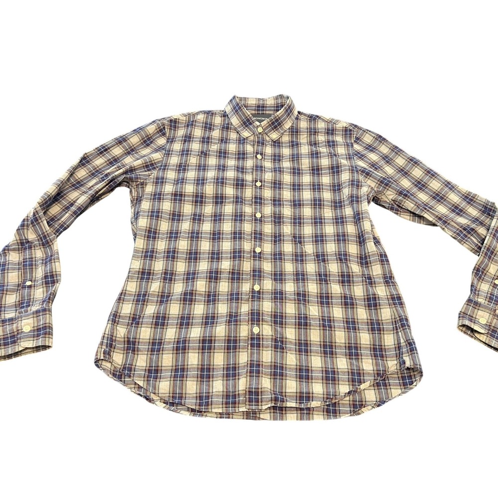 Bonobos Slim Fit Button Down Shirt Mens Large Blue Grey Plaid Cotton Long Sleeve